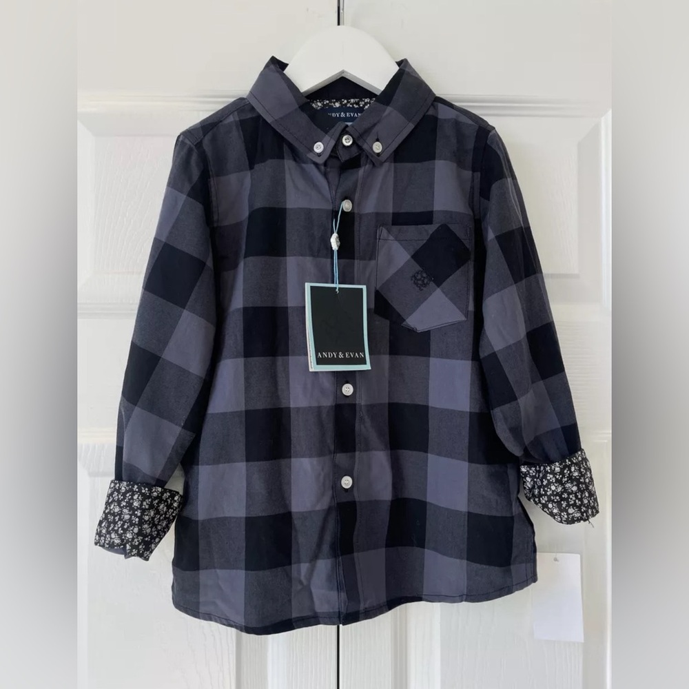 Andy & Evan Boys Sz 5 Dress Shirt Button Up Blue & Black NWT Kids Fashion Deals